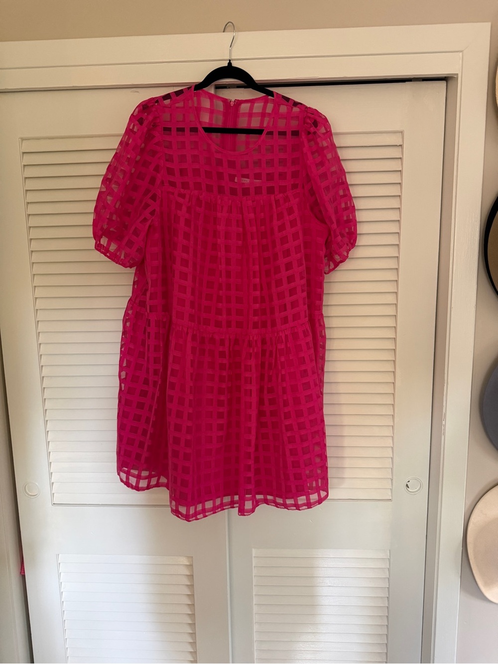 English Factory Hot Pink Checkered Overlay Dress